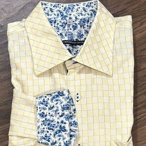 Visconti Dress/Casual Long Sleeve Button Shirt Yellow Plaid Size XL-Contrast